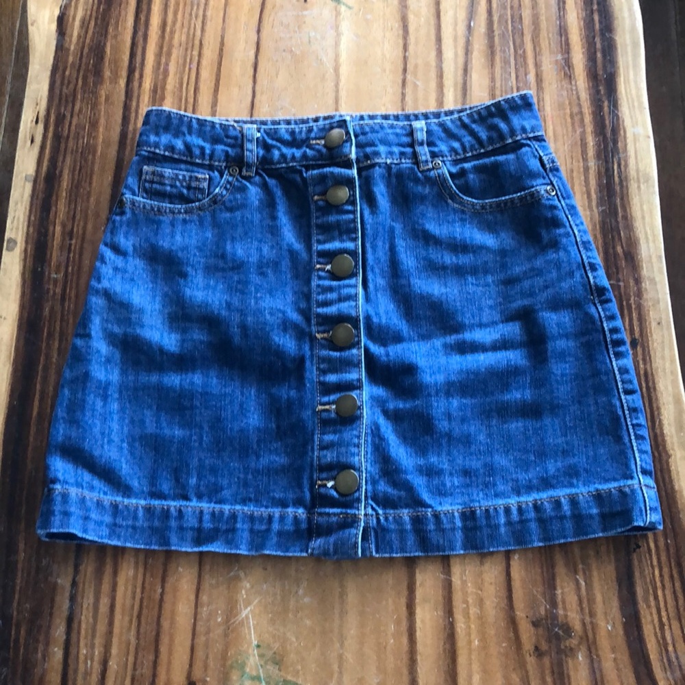 Denim front button down mini skirt